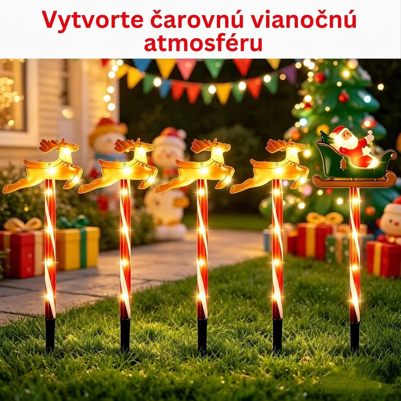 Vianočná záhradná dekorácia so Santa Clausom a sobmi, ReinDeers - Image 8