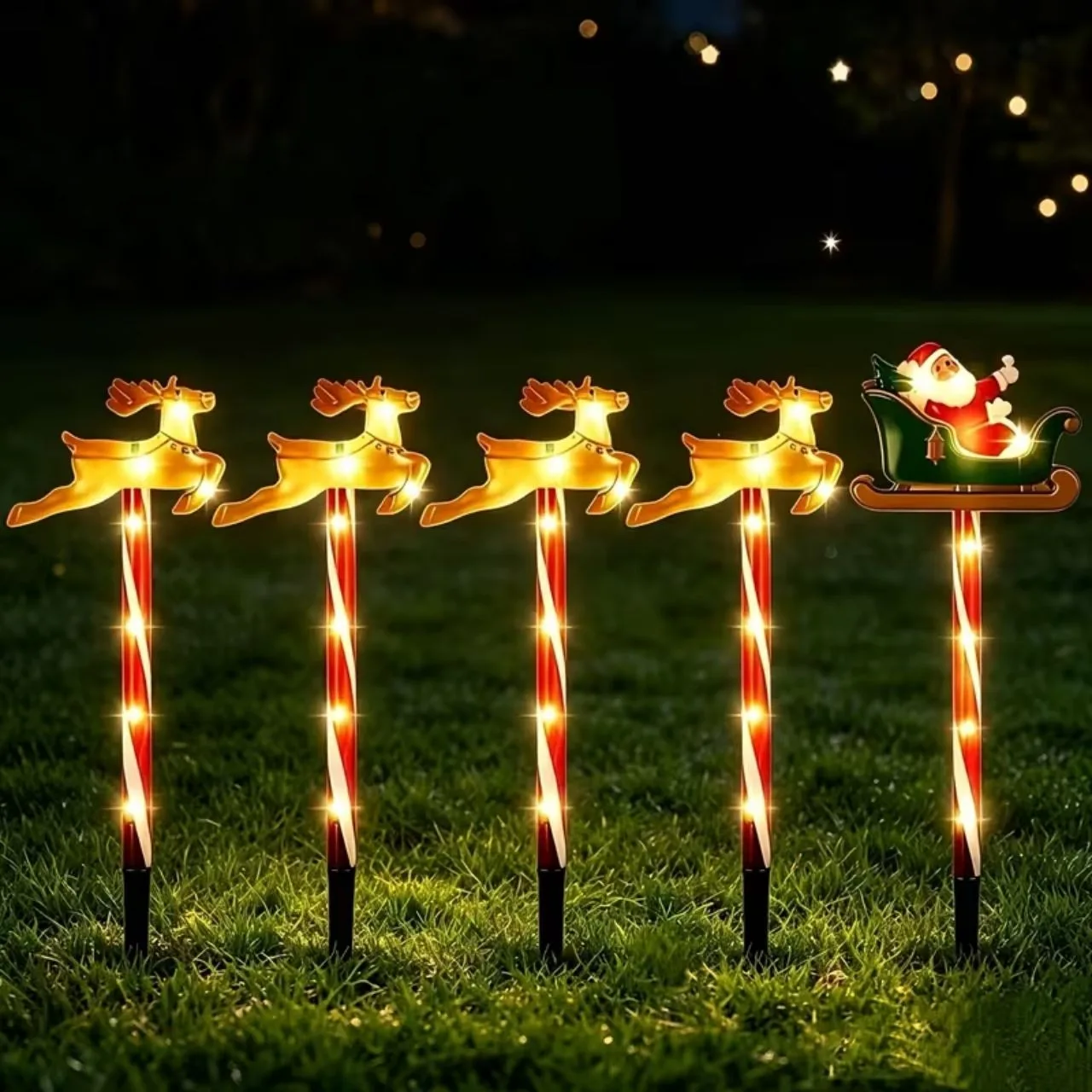 Vianočná záhradná dekorácia so Santa Clausom a sobmi, ReinDeers