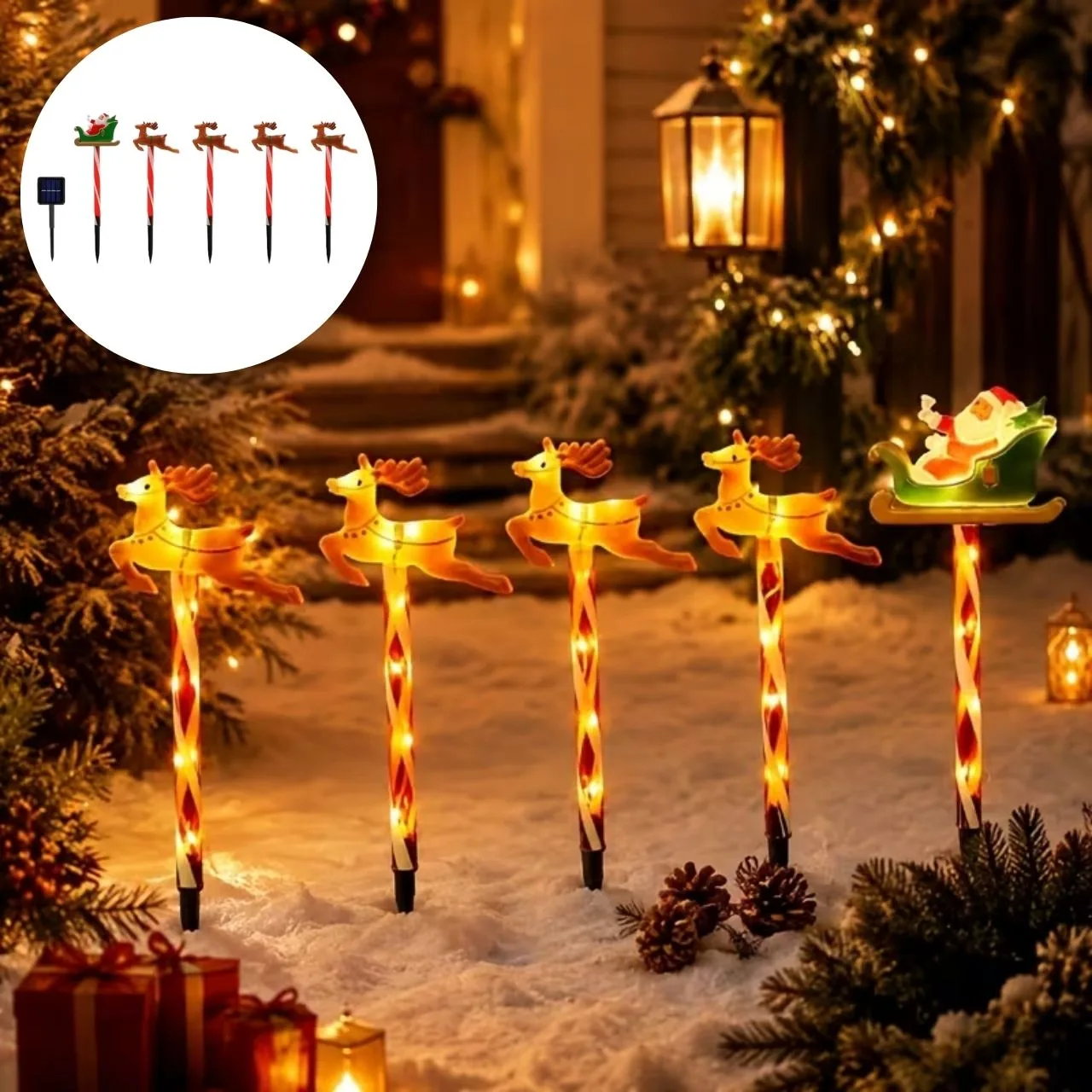 Vianočná záhradná dekorácia so Santa Clausom a sobmi, ReinDeers - Image 3