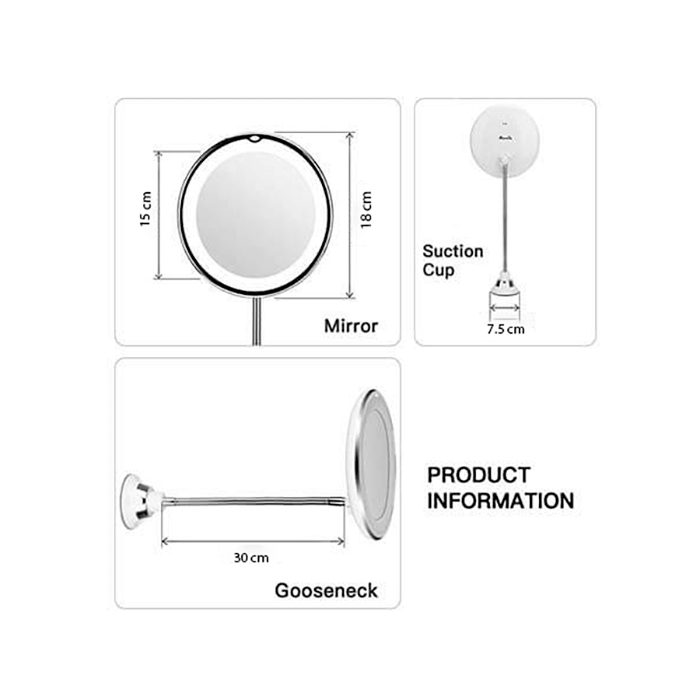 BeautyMirror, zrkadlo s priblížením, výkonným LED svetlom a ohybným držiakom - Image 2