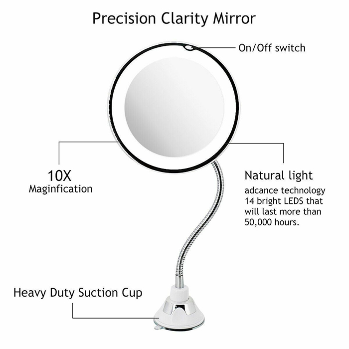 BeautyMirror, zrkadlo s priblížením, výkonným LED svetlom a ohybným držiakom - Image 3