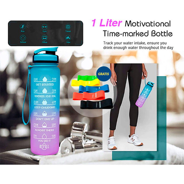 BottleBundle, Motivačná fľaša na vodu + 5-dielna sada cvičebných gúm - Image 4