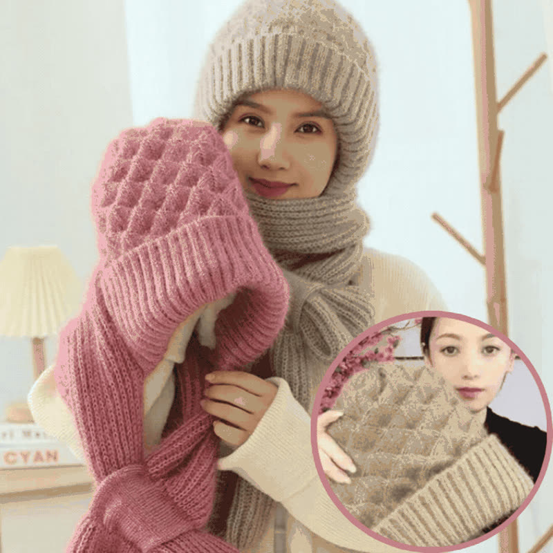 CapScarf, dámska zimná čiapka so šitým šálom - video