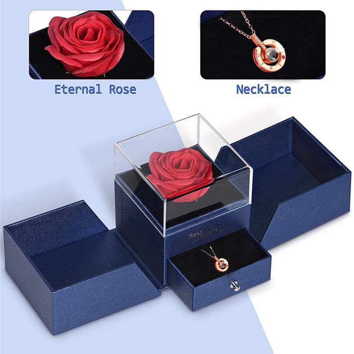 GiftBox, náhrdelník s darčekovou krabičkou a krásnou umeleou ružou - Image 4