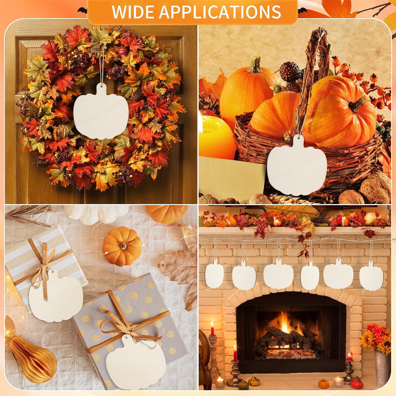 Pumpkins, drevené dlaždice v tvare tekvice na vytvorenie vlastných (10 kusov) - Image 3