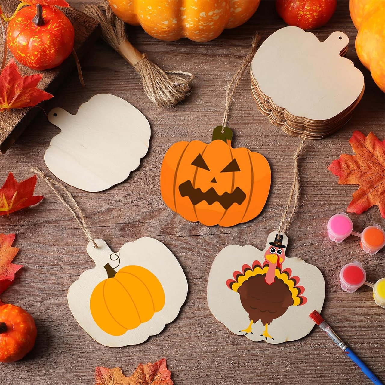 Pumpkins, drevené dlaždice v tvare tekvice na vytvorenie vlastných (10 kusov) - Image 6