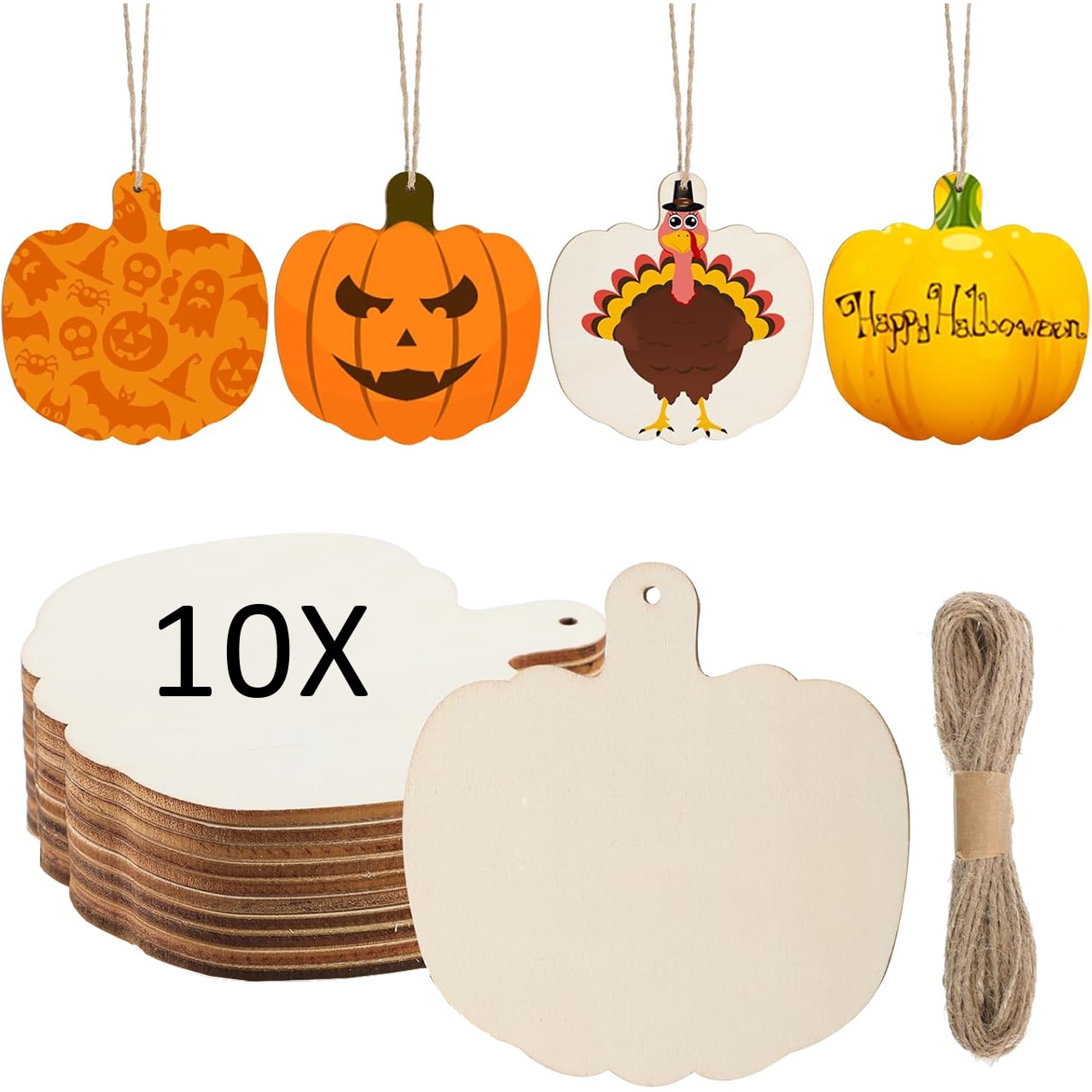 Pumpkins, drevené dlaždice v tvare tekvice na vytvorenie vlastných (10 kusov) - Image 9