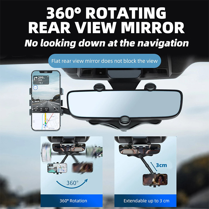 RotatableCarHolder, 360-stupňový držiak telefónu, ktorý sa montuje na spätné zrkadlo - Image 9